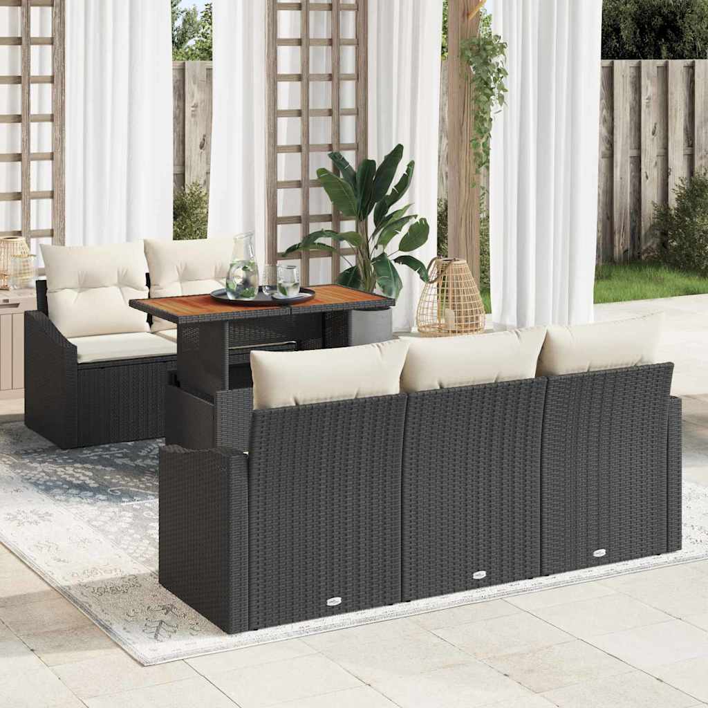 Garten-Sofa-Set mit Speicher 6 pcs Schwarz Poly Rattan